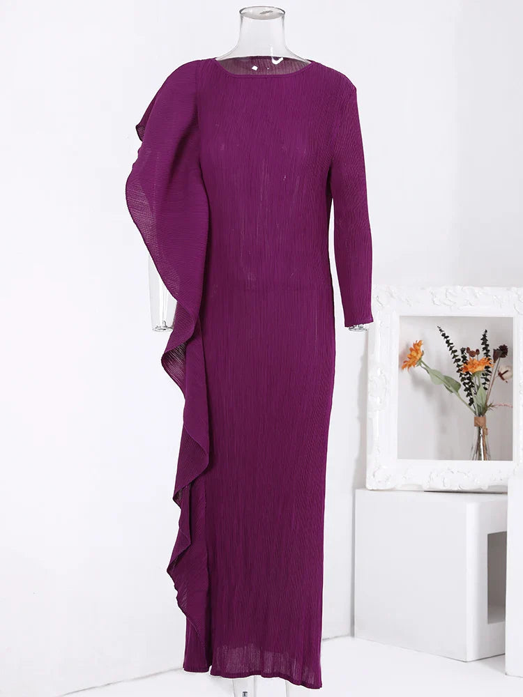 Bright Ruffled Pleated Asymmetrical Dress