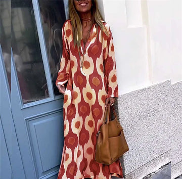 Casual Geometric Print V-Neck Maxi Dress for Women