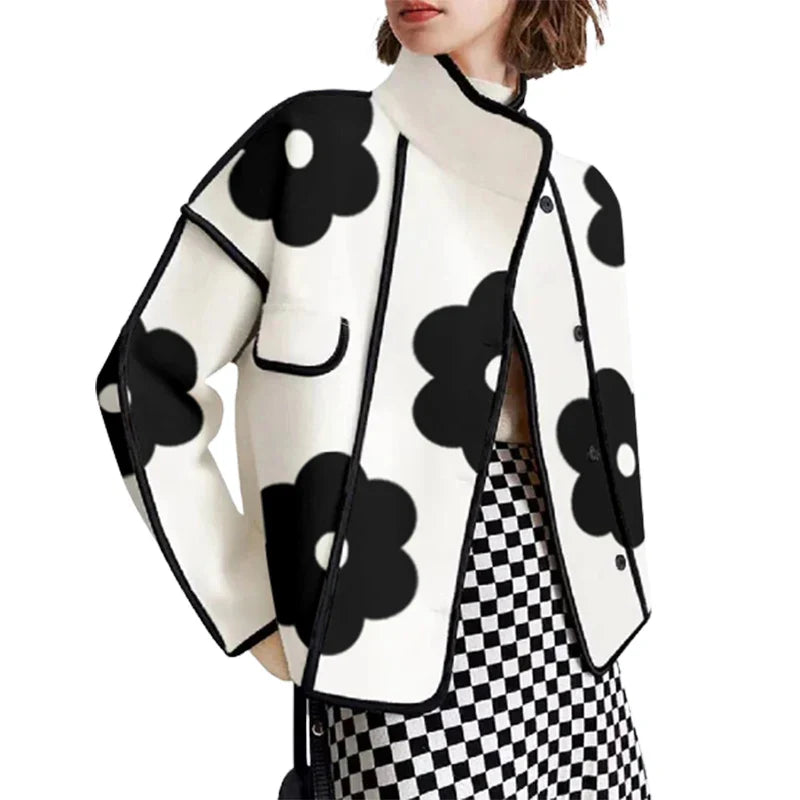 Black Flower Print Jacket | Elegant Women¡¯s Floral Coat
