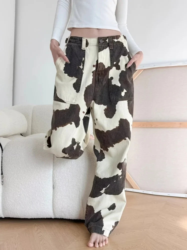 Y2K Cow Print Baggy Jeans ¨C Streetwear