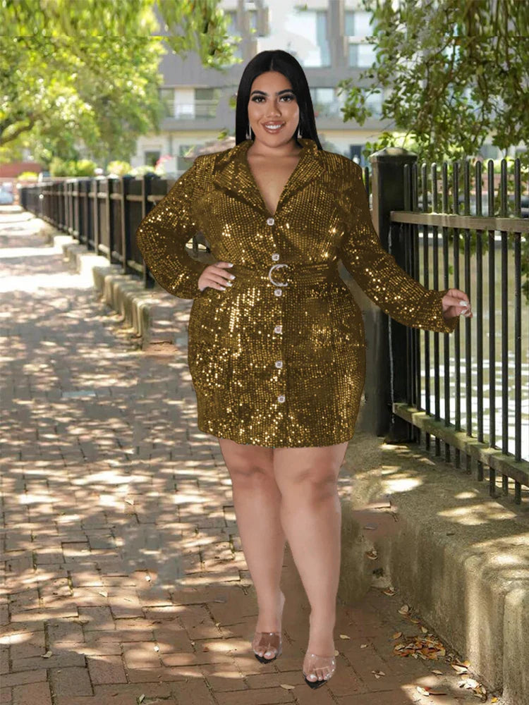 Sequins Belted Party Dress | Sparkling Mini Cocktail Dress