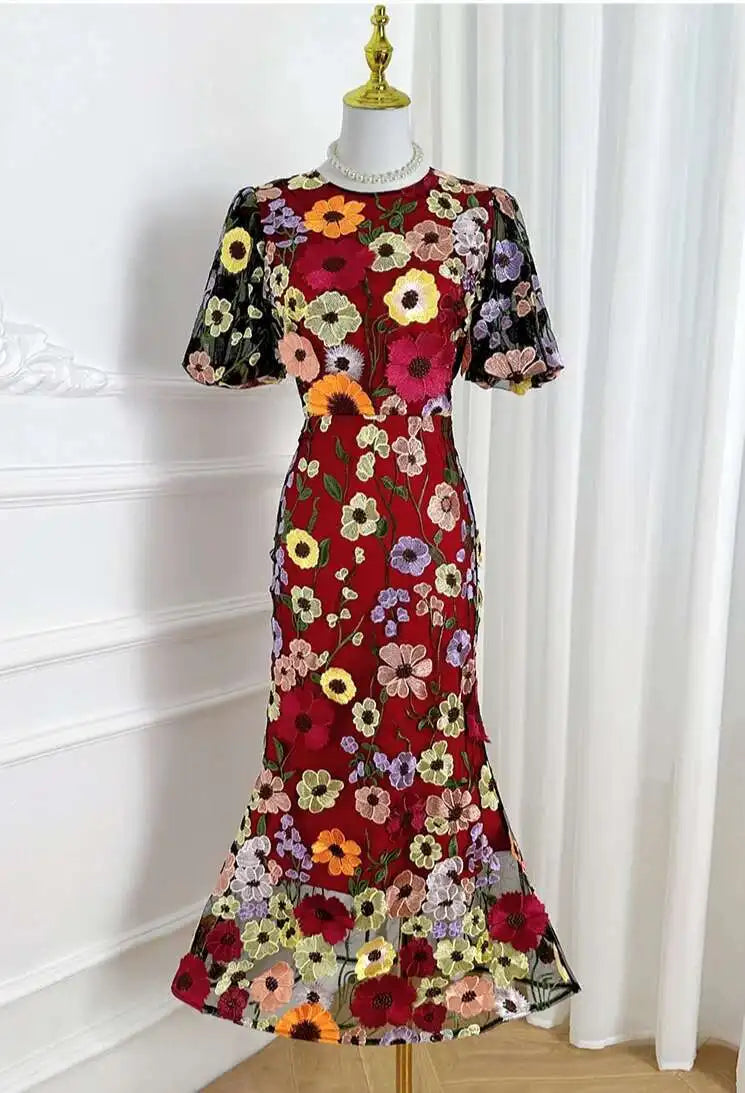 3D Floral Embroidered Flower Dress