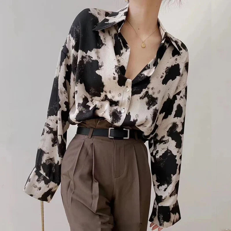 Cow Print Button Up Blouse