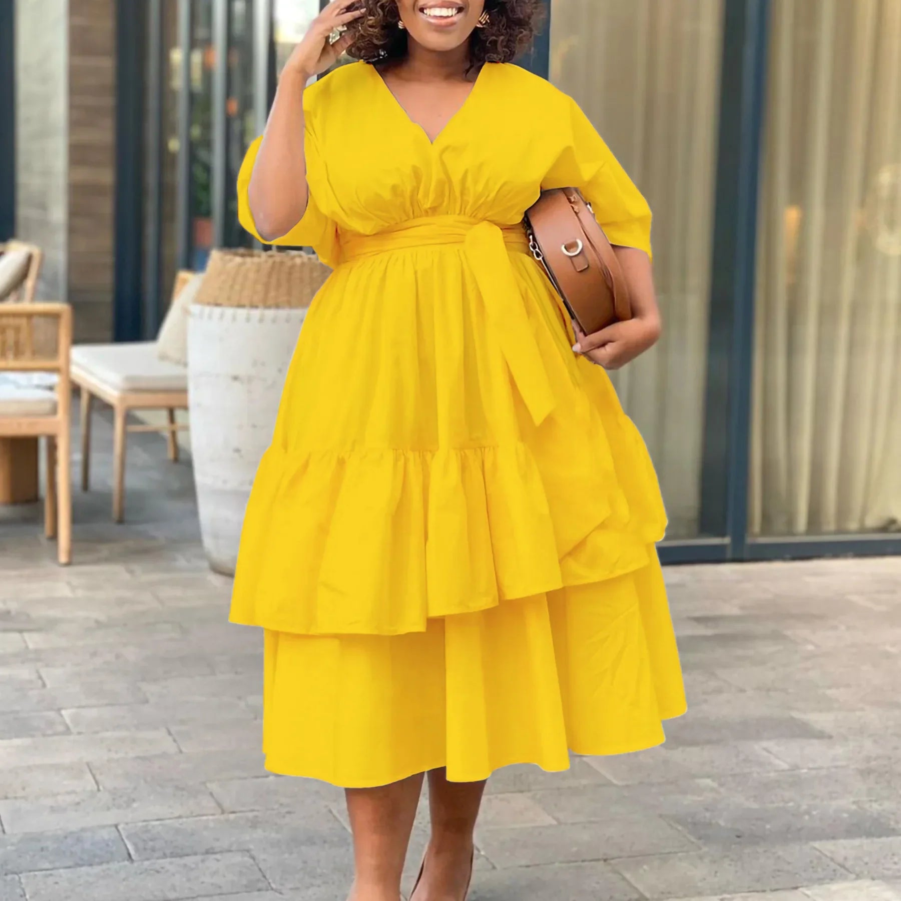 Elegant Tiered Ruffled Midi Dress