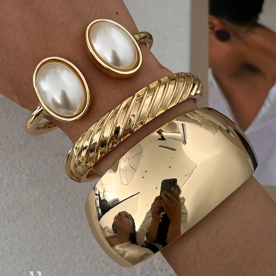 Chunky Gold Spring Bangles| Heavy Metal Bracelet Set