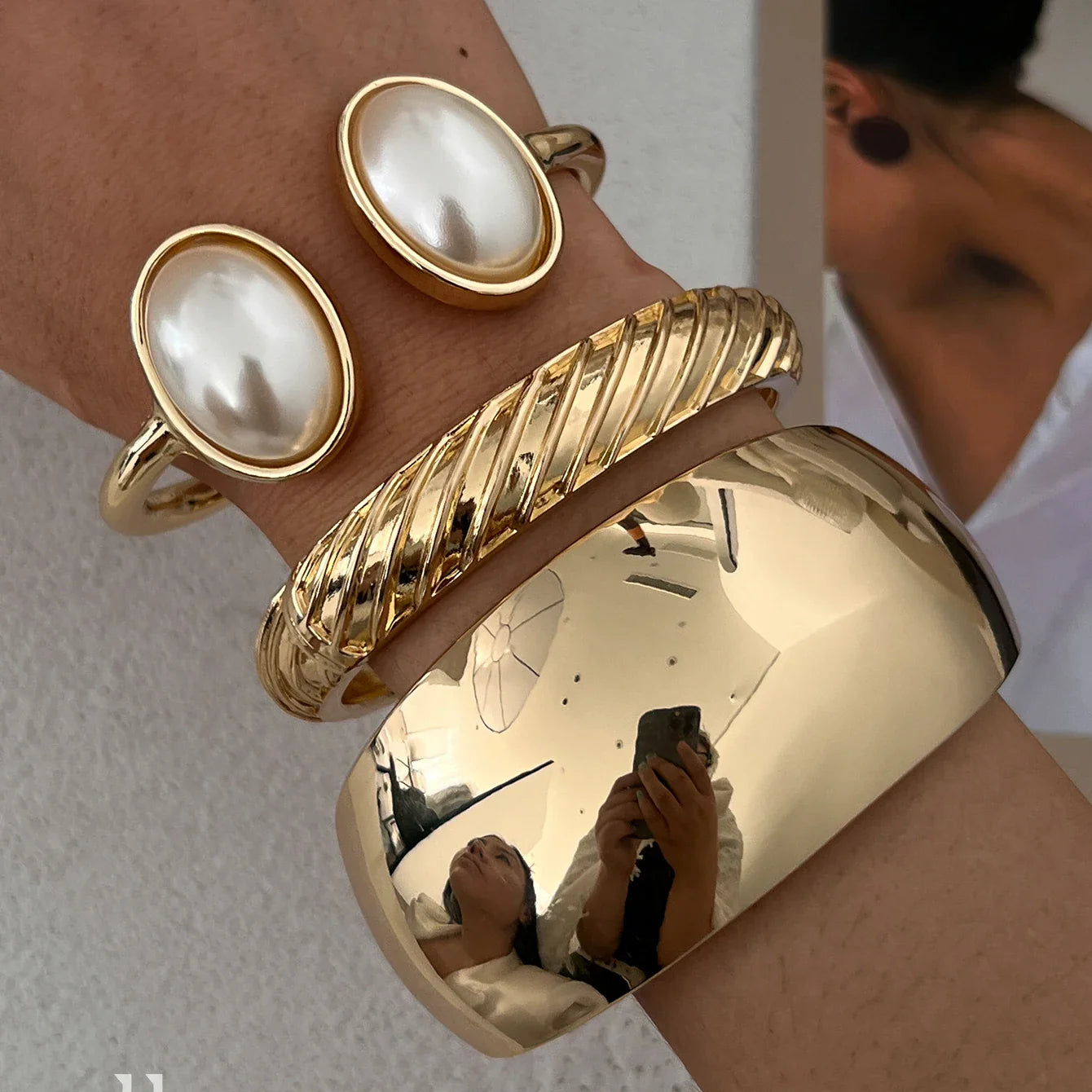 Chunky Gold Spring Bangles| Heavy Metal Bracelet Set