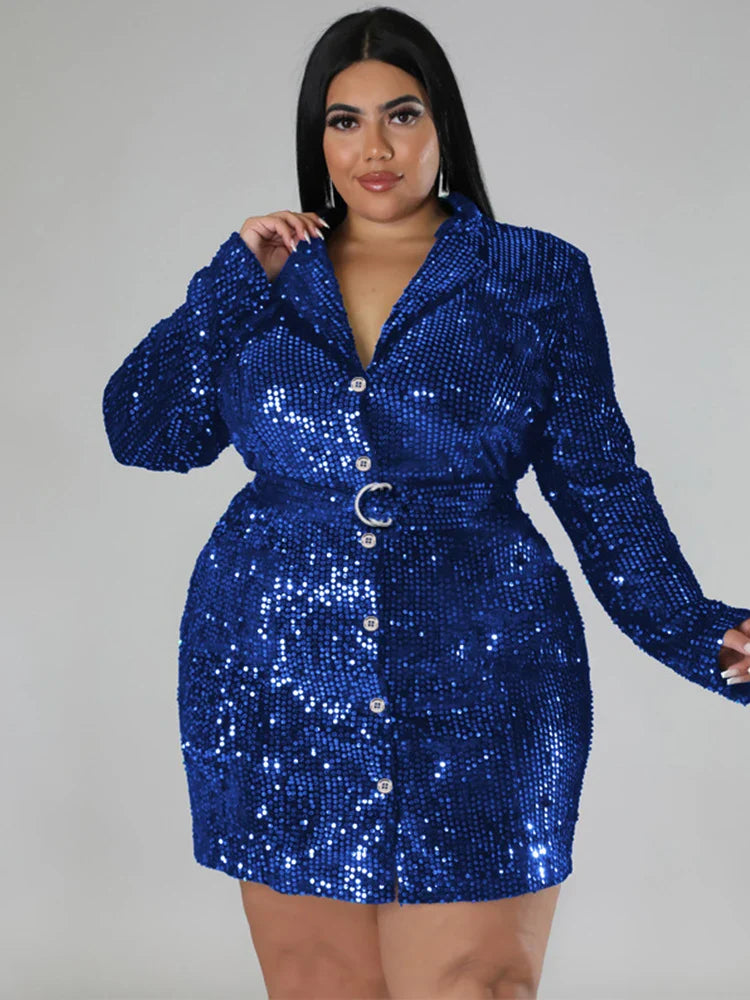 Sequins Belted Party Dress | Sparkling Mini Cocktail Dress