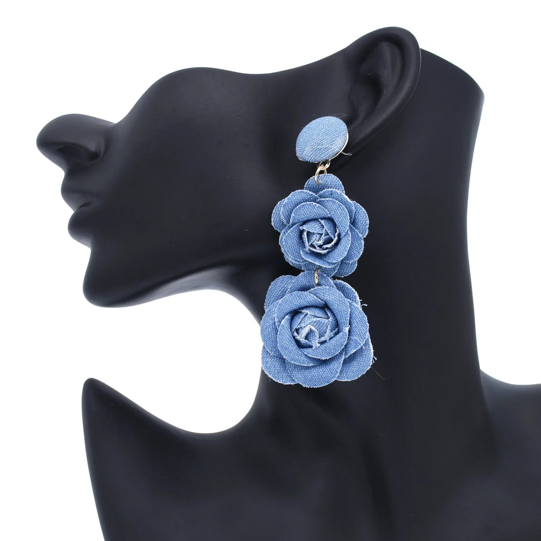 Blue Denim Rose Flower Pendant Earrings| Trendy Drop Style
