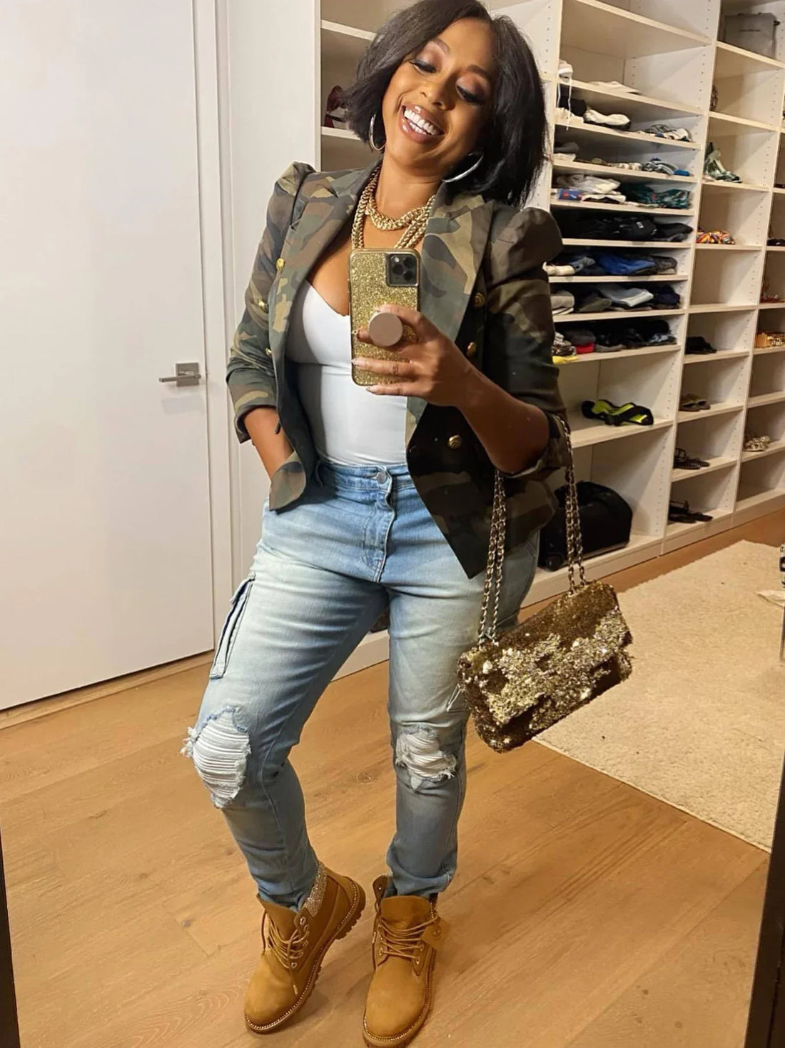 Camouflage Double Breasted Jacket for Women