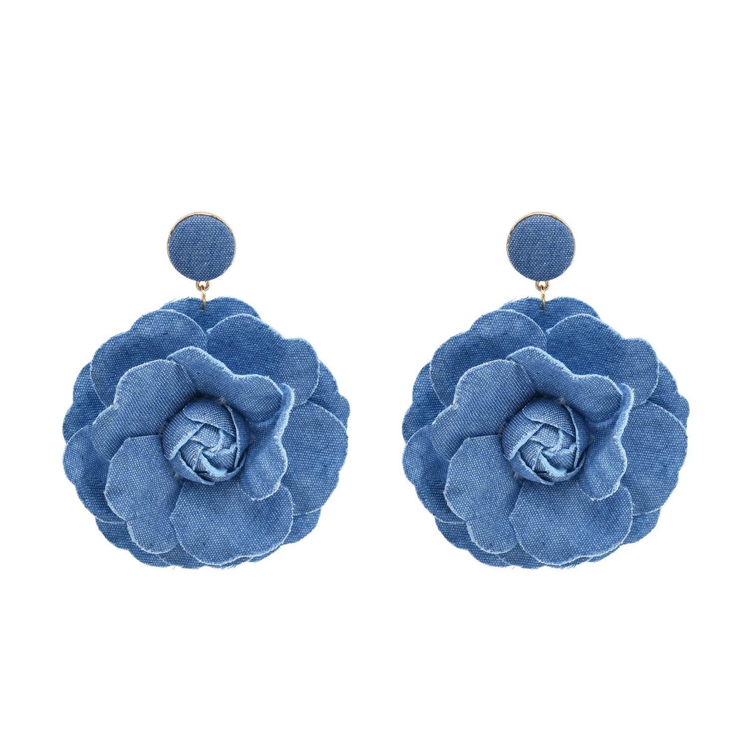 Blue Denim Rose Flower Pendant Earrings| Trendy Drop Style