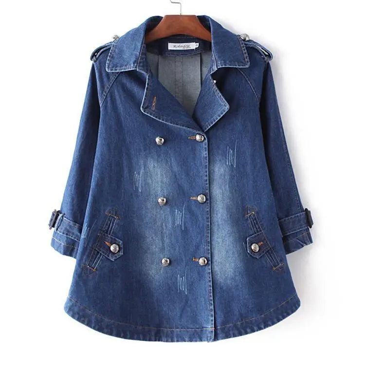 Double Breasted Denim Cape Coat