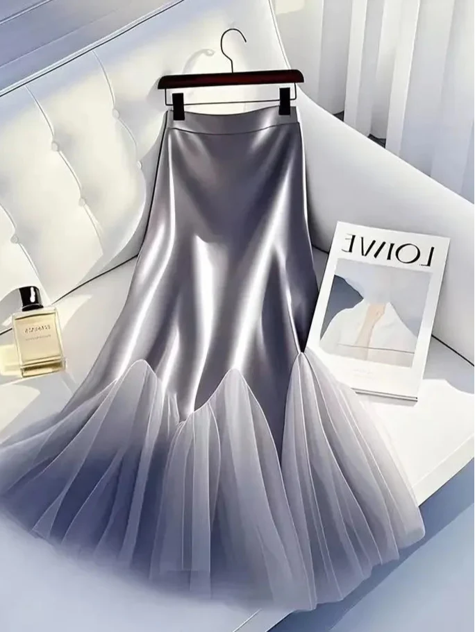 Satin/ Tulle High Waist Skirt