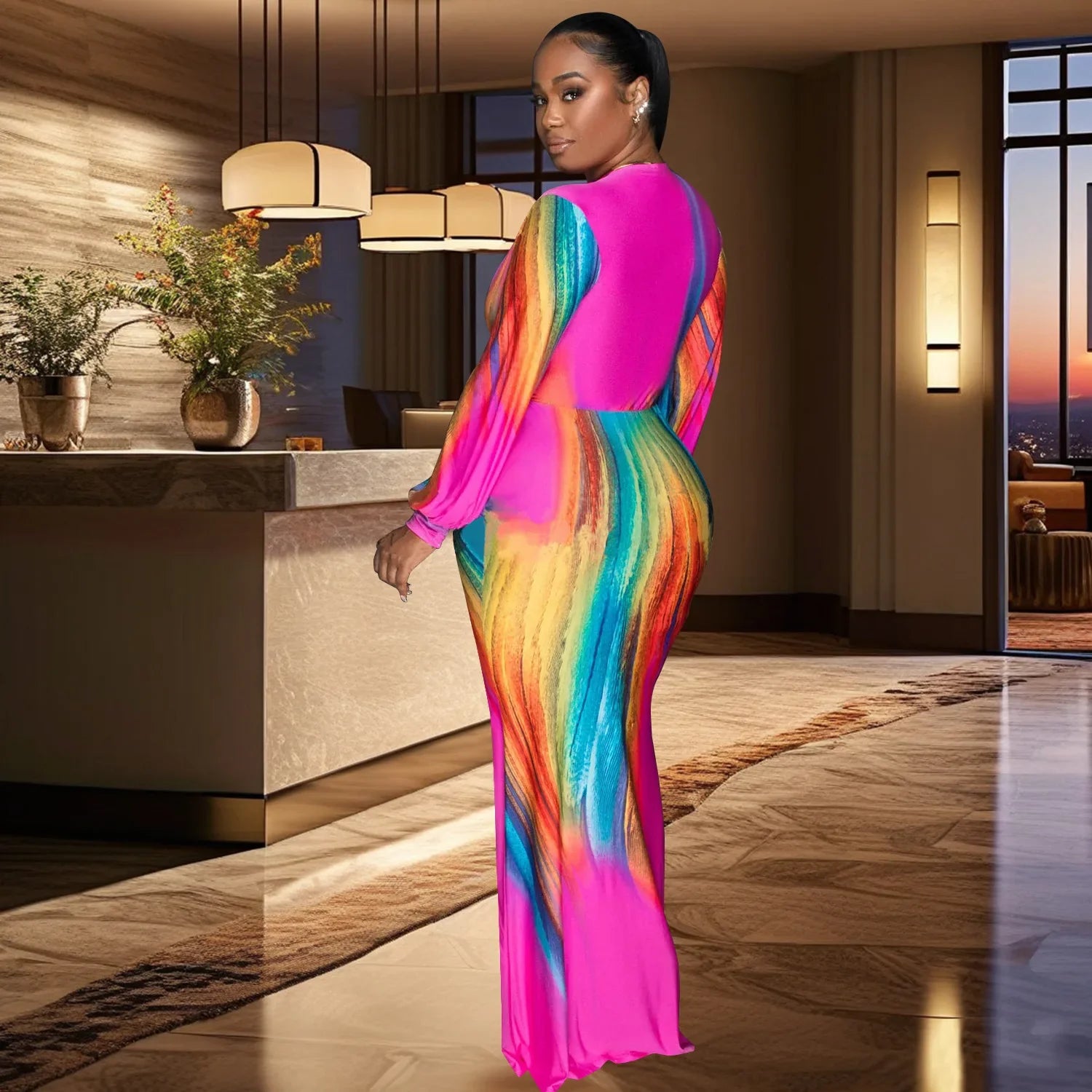 Burst Rainbow Gradient Maxi Dress for Women