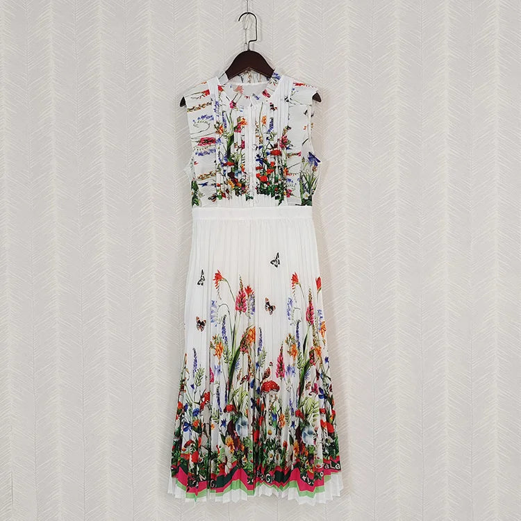 Bright Floral Print Midi Dress for Women