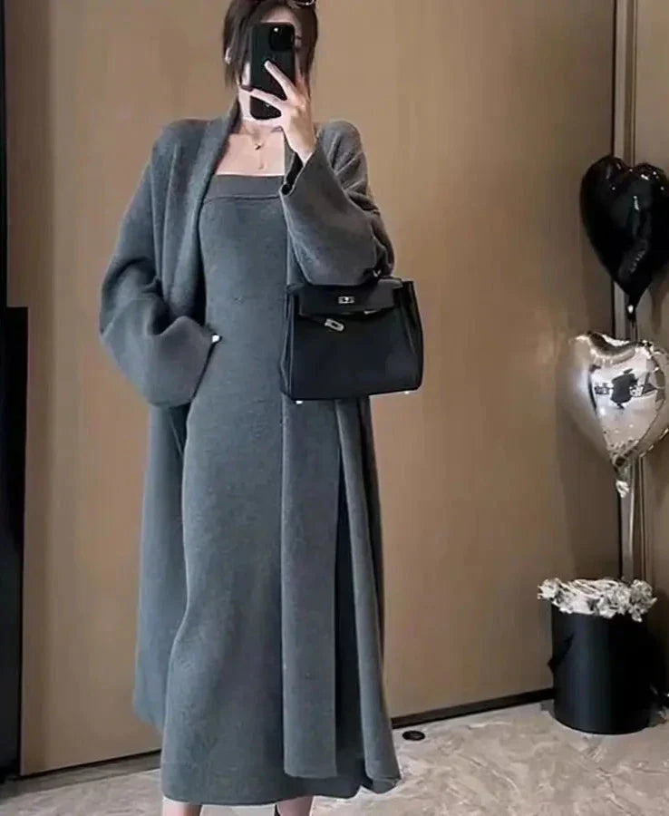 Fall 2025 Strapless Dress & Long Cardigan Set for Women