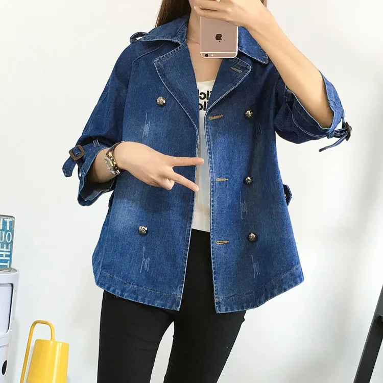 Double Breasted Denim Cape Coat