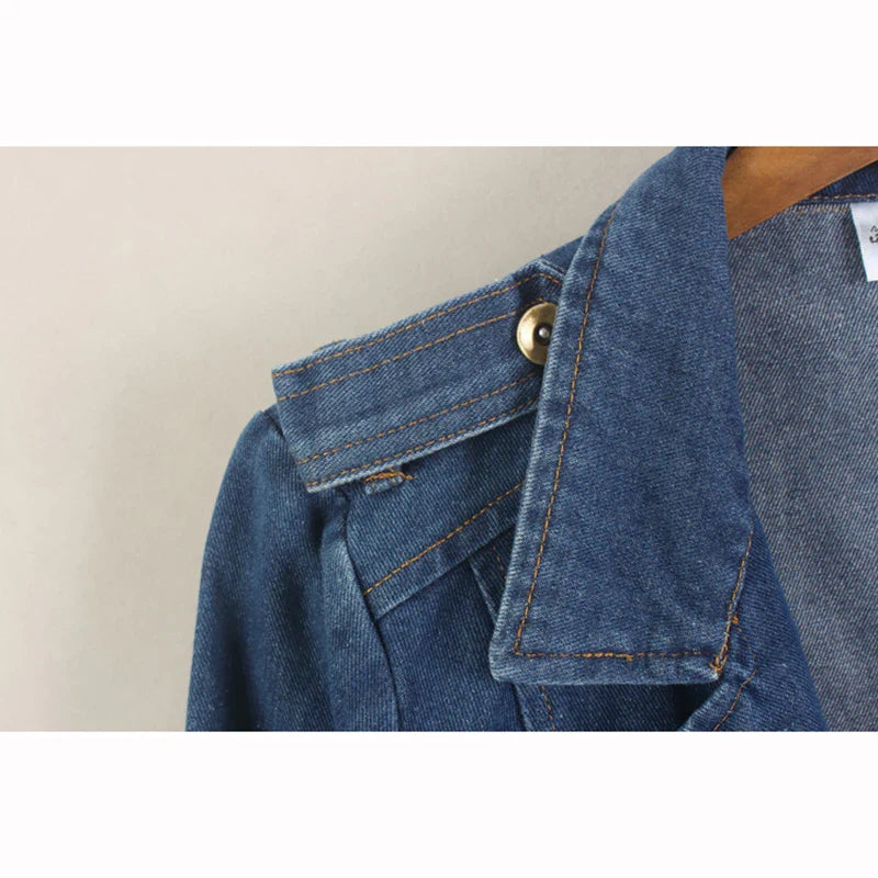Denim Long Sleeve Convertible Notched Collar Jacket