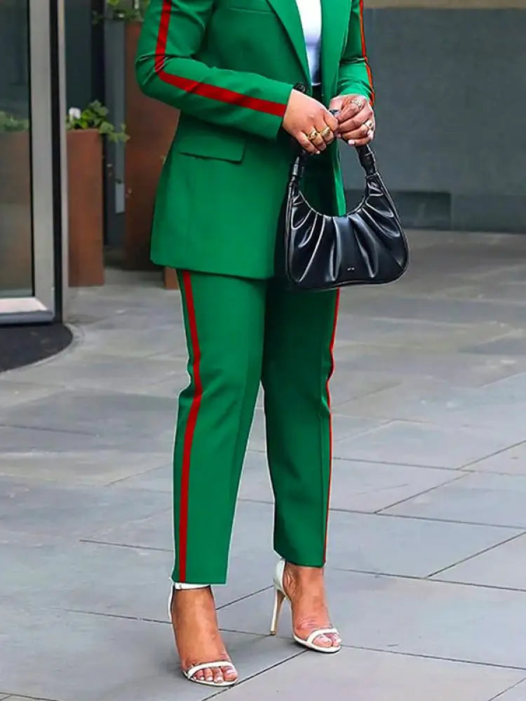 Side Striped High Waist Suit Pants
