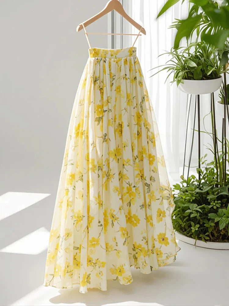 Yellow Floral Long Skirt