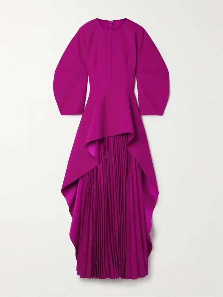 Elegant Fuchsia Tiered Pleated Maxi Dress