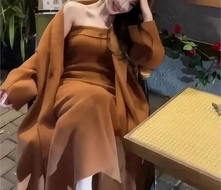 Fall 2025 Strapless Dress & Long Cardigan Set for Women