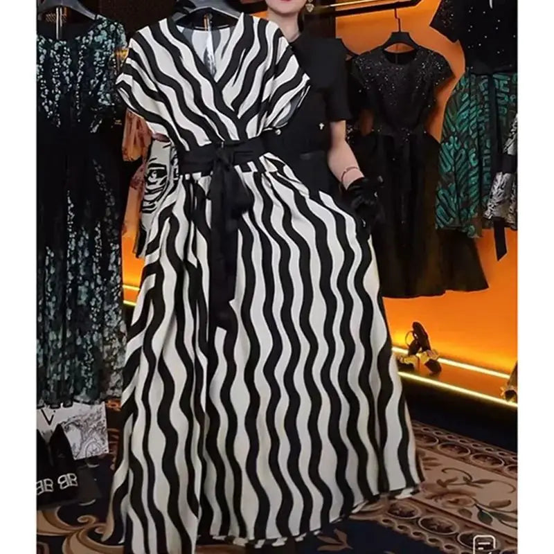 Zaria Stripe Print High Waist Dress for Women