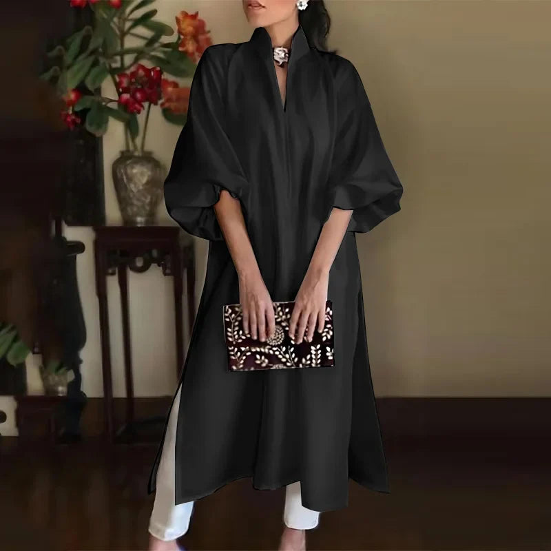 Bright High Collar Maxi Dress with Split