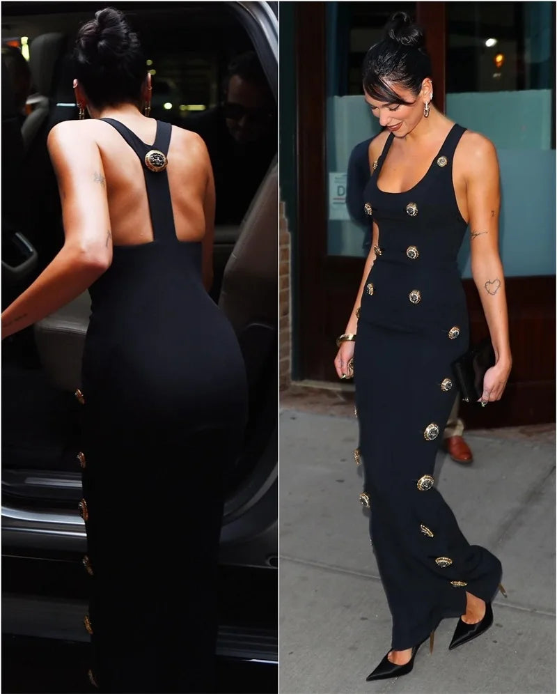 Black Bandage Dress with Metal Buttons