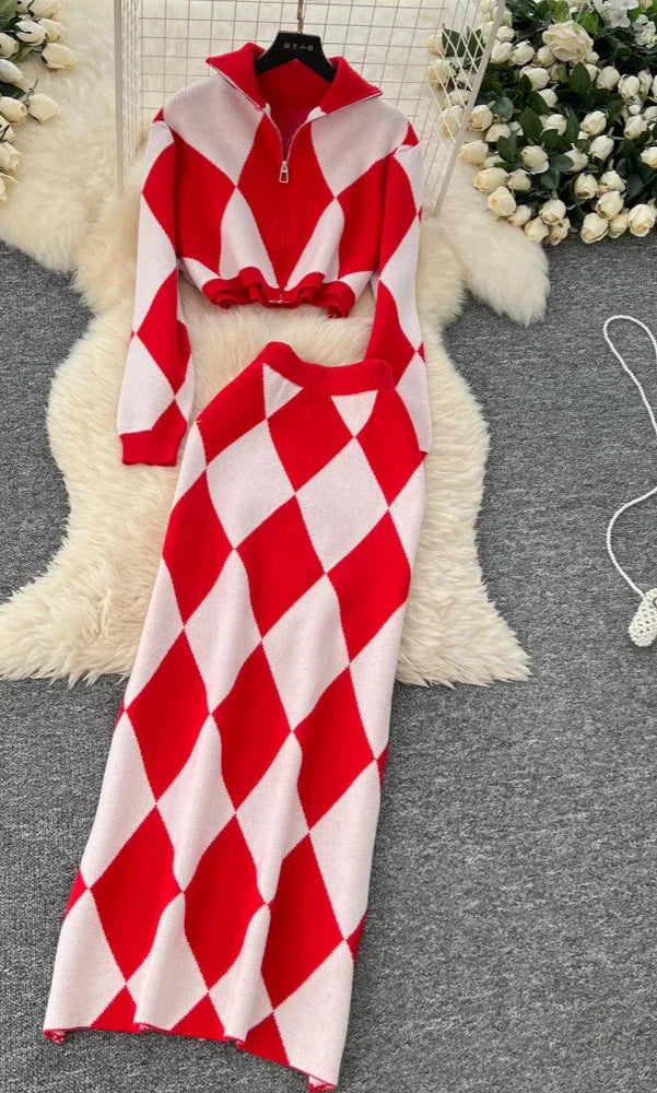 Fall 2025 Knit Crop Top & Bodycon Skirt Set for Women