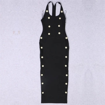 Black Bandage Dress with Metal Buttons