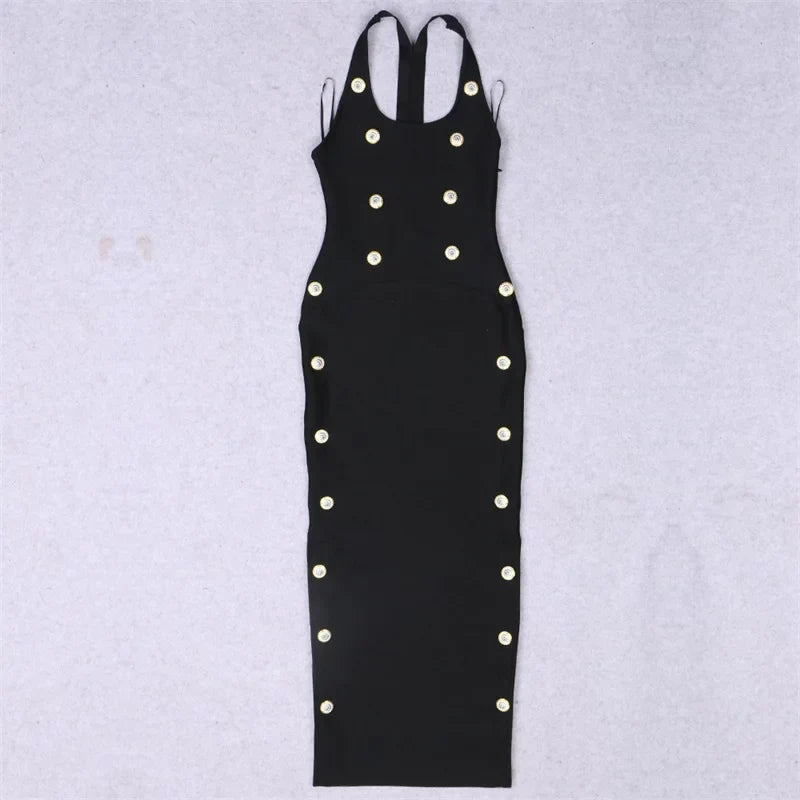 Black Bandage Dress with Metal Buttons