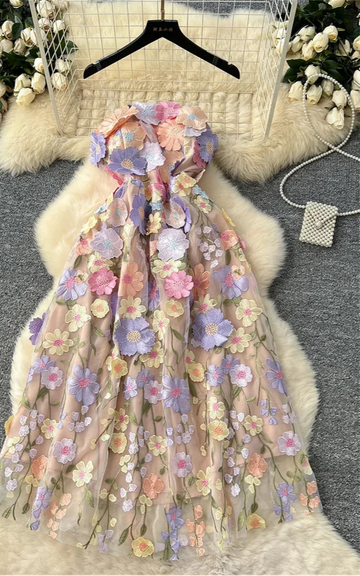 Floral Embroidery Strapless Evening Dress