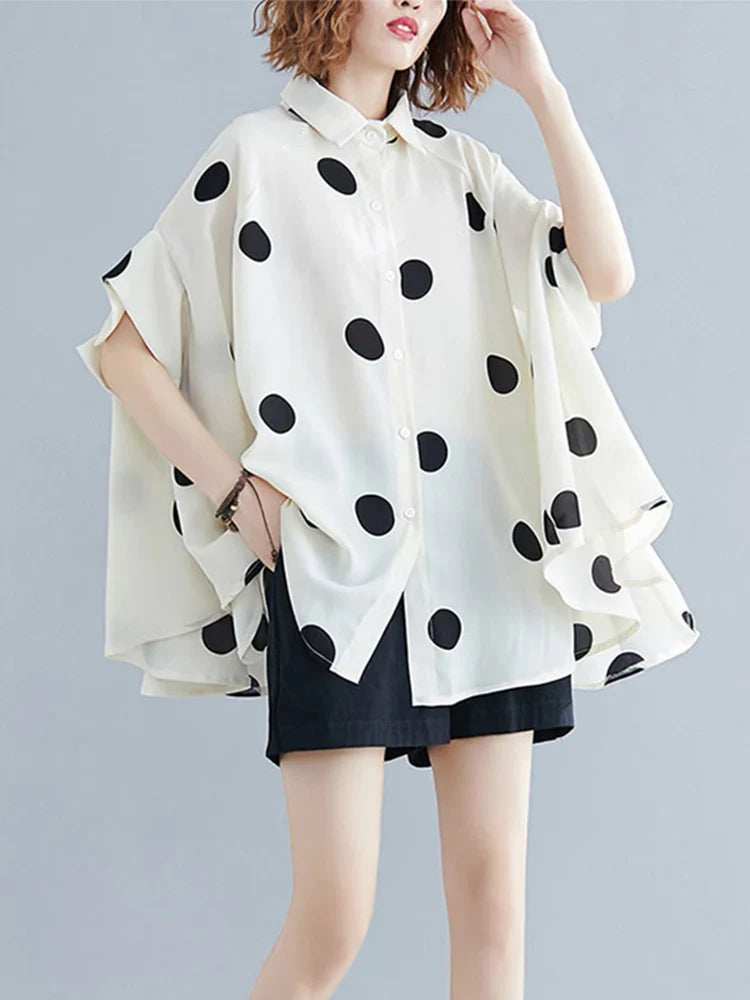 Short Sleeve Polka Dot Swing Blouse