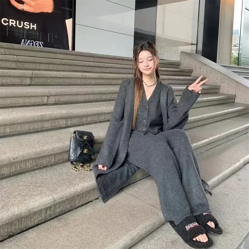 Three Piece Set - European British Style Long Sweater