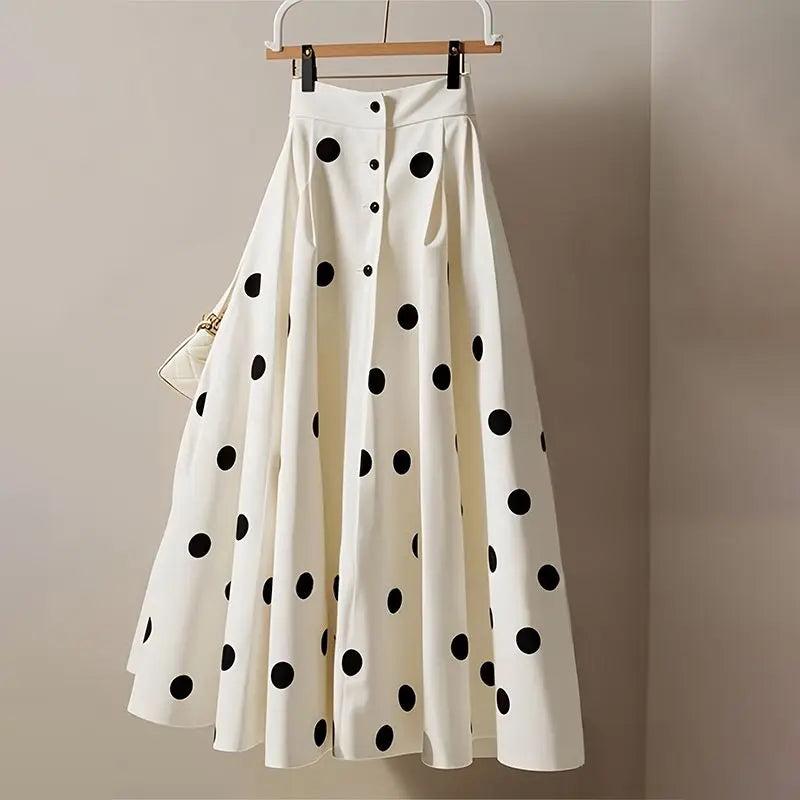 White High Waist A-line Polka Dot Skirt
