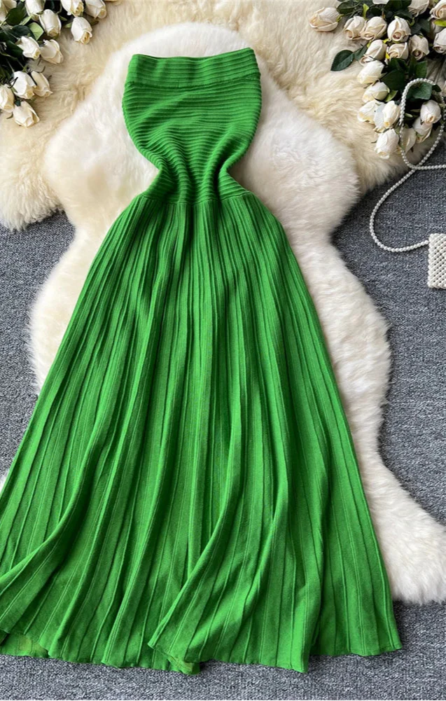 Strapless Pleated Maxi Dress