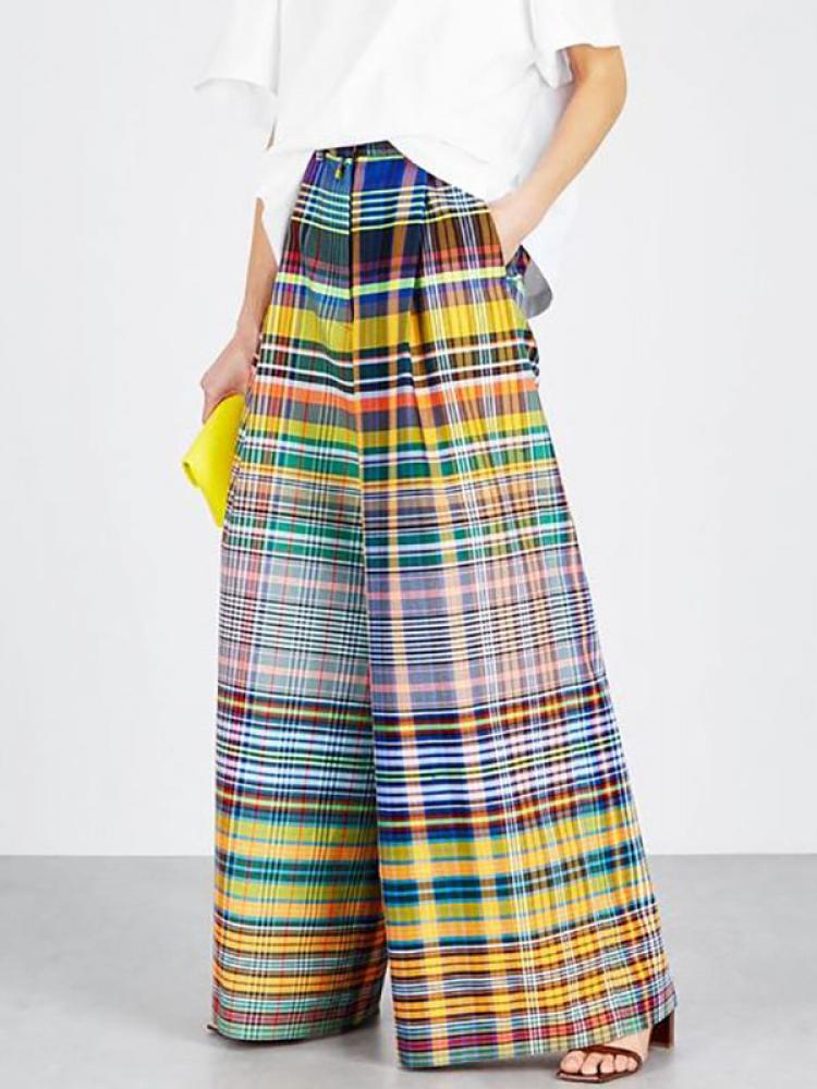 Bernarda Multi-Colored Plaid Wide-Leg Pants