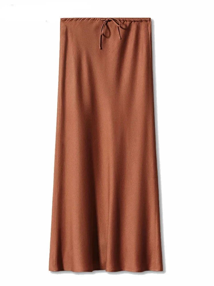 High Waist Long Satin Skirt| Elegant Ankle-Length Women¡¯s Skirt