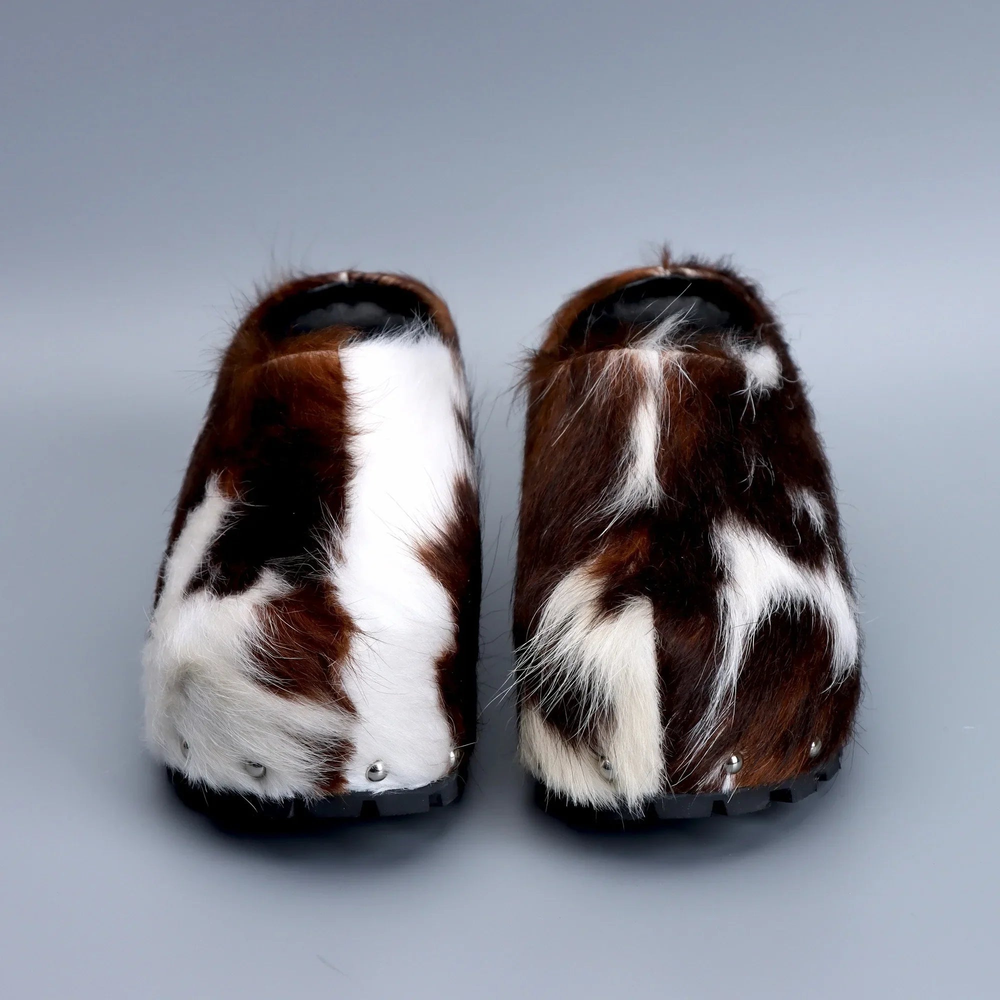 Handmade Studded Platform Fur Slippers