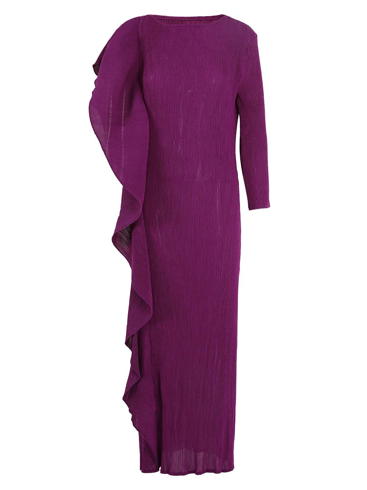 Bright Ruffled Pleated Asymmetrical Dress