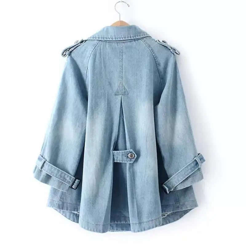 Double Breasted Denim Cape Coat