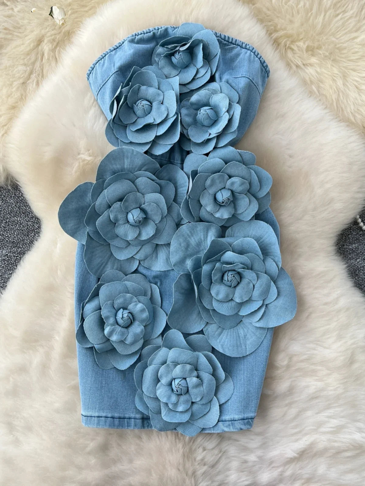 3D Flower Denim Mini Dress