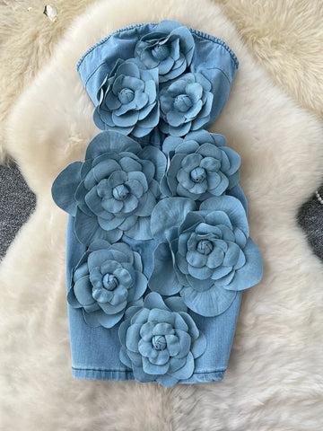 3D Flower Denim Mini Dress