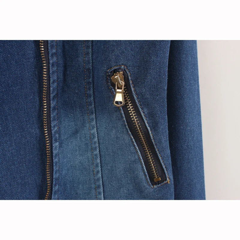 Denim Long Sleeve Convertible Notched Collar Jacket