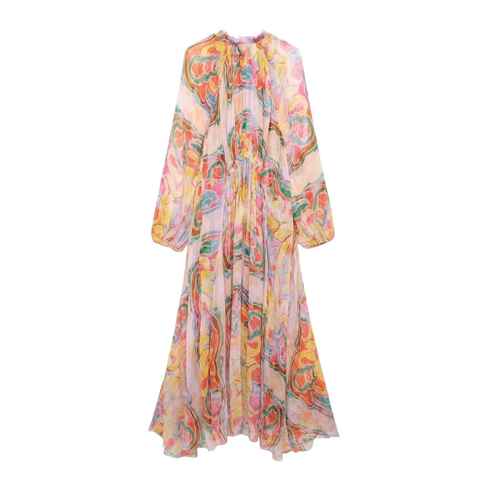 Multi Color Printed Chiffon Midi Dress for Women