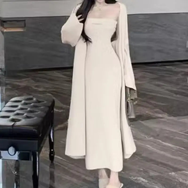 Fall 2025 Strapless Dress & Long Cardigan Set for Women