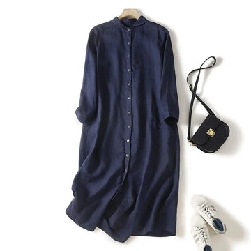 Casual Long Dress with Turn-Down Collar