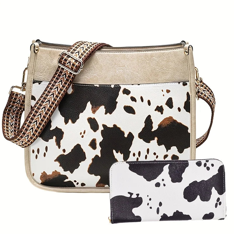 Casual Cow Print Crossbody Bag for Women