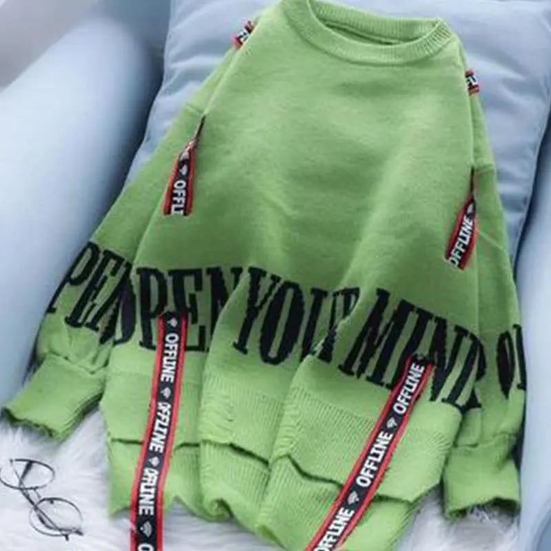 Letter Spliced Sweater