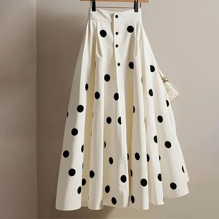 White High Waist A-line Polka Dot Skirt
